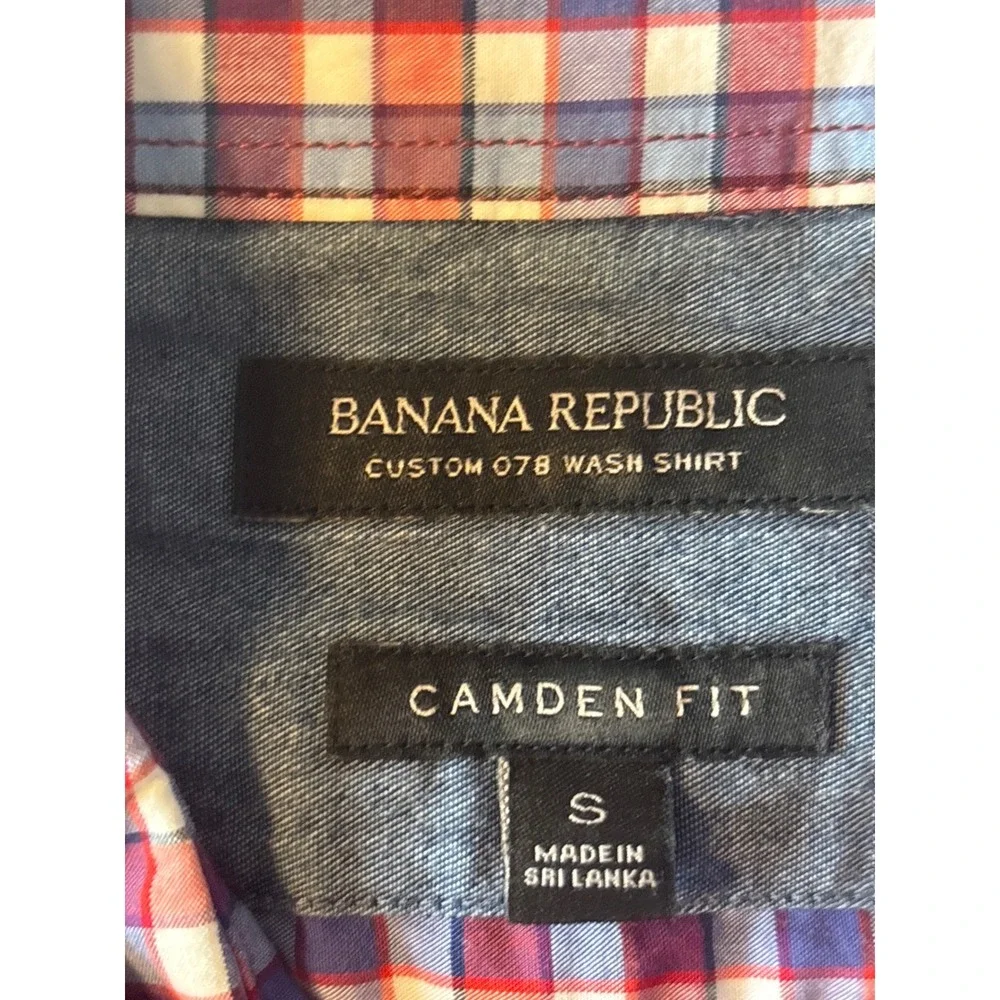 Banana Republic Camden Fit Shirt Mens Medium Red Blue Gingham Check Excellent LS